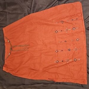 Requirements Vintage Skirt Rust Linen Blend Bead & Sequin Accents Plus Size 2X